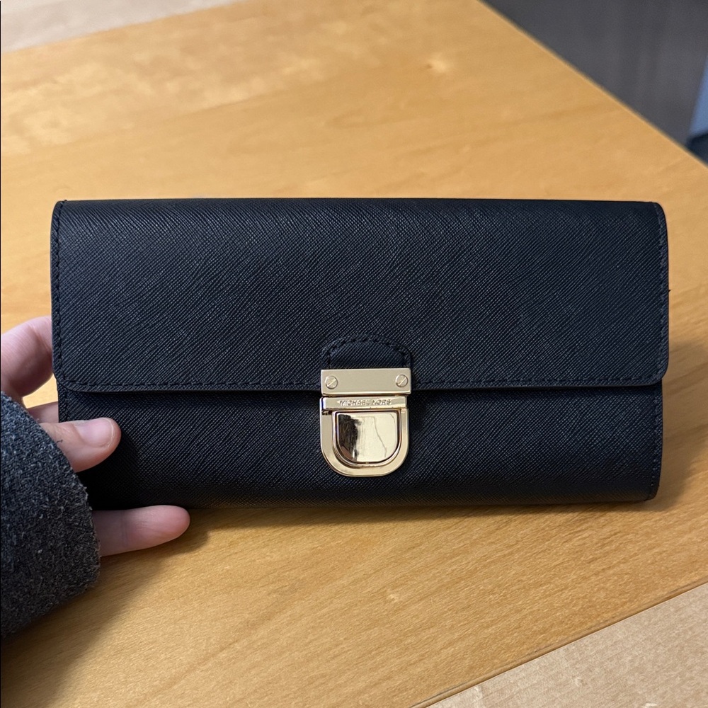 Michael Kors Black Wallet with Gold Clasp